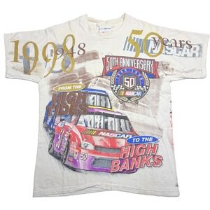 Vintage 1998 NASCAR 50th Anniversary Competitors View AOP T Shirt Mens M